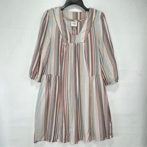 KNOX ROSE Womens XS Boho Flowy Stripe Shift Dress Mulitcolor Linen Blend - Picture 1 of 16